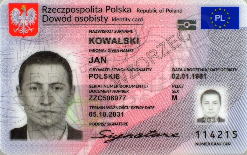 Wzór dowodu osobistego, źródło https://www.gov.pl/